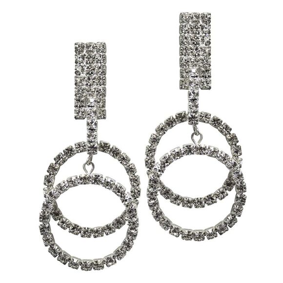 Dangling Circles Rhinestone Silver Earrings - Picture 4 of 4